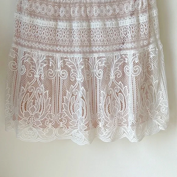 NWOT MONIQUE LHUILLIER Lace Dress; A-Line, Short Sleeves, Jewel Neckline - Picture 7 of 8